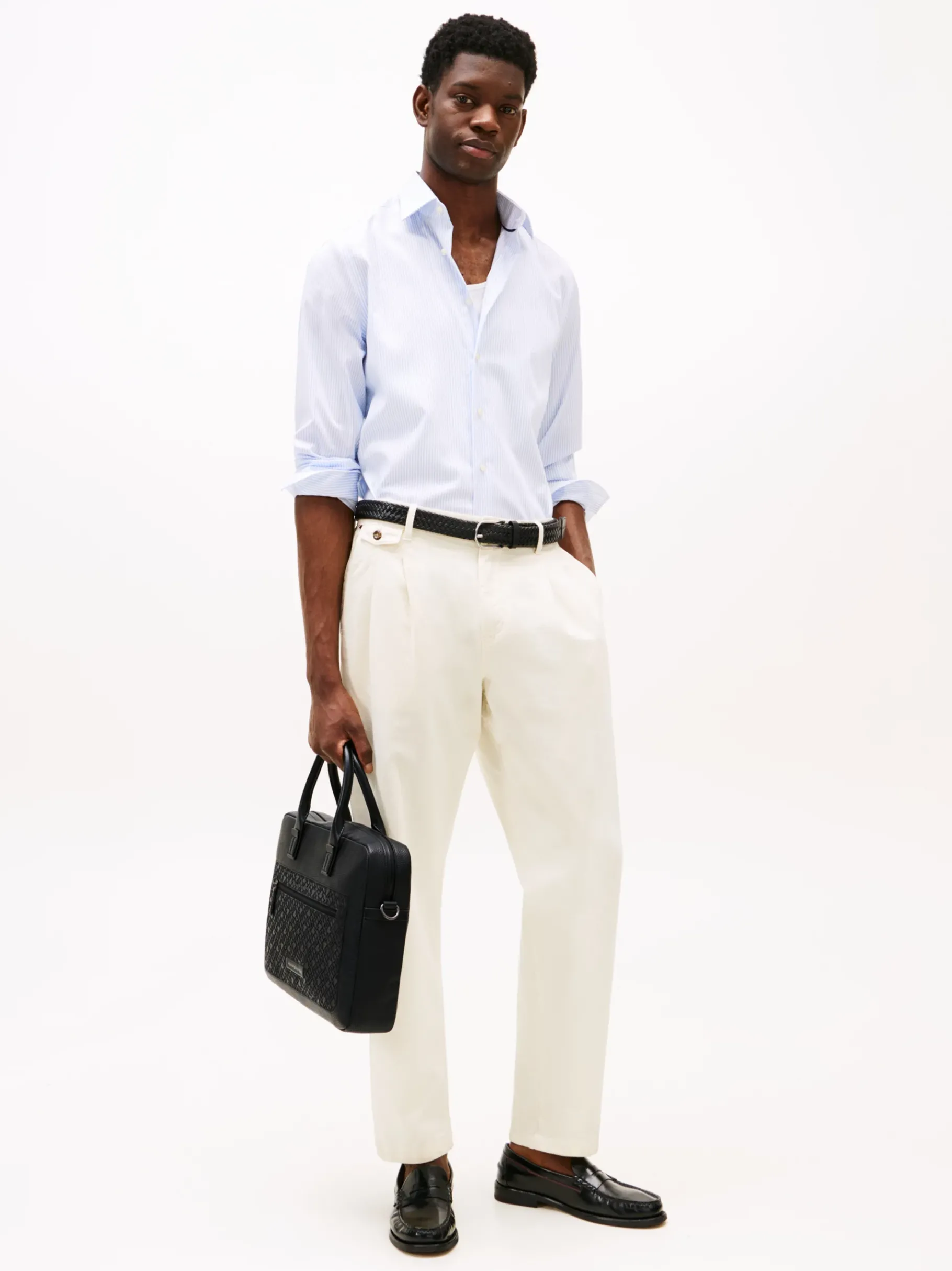 Tommy Hilfiger Laptoptasche aus Narbenleder mit TH-Monogramm BLACK Flash Sale