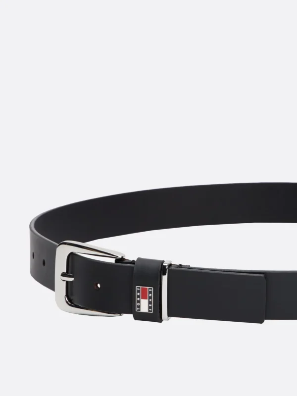 Tommy Hilfiger Ledergürtel mit Emblem an Gürtelschlaufe BLACK New