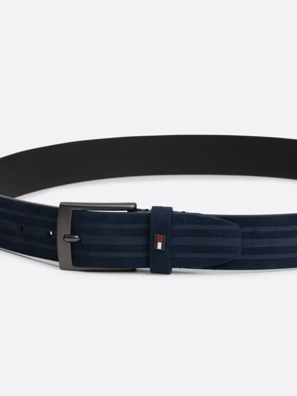 Tommy Hilfiger Ledergürtel mit geprägten Streifen SPACE BLUE Online