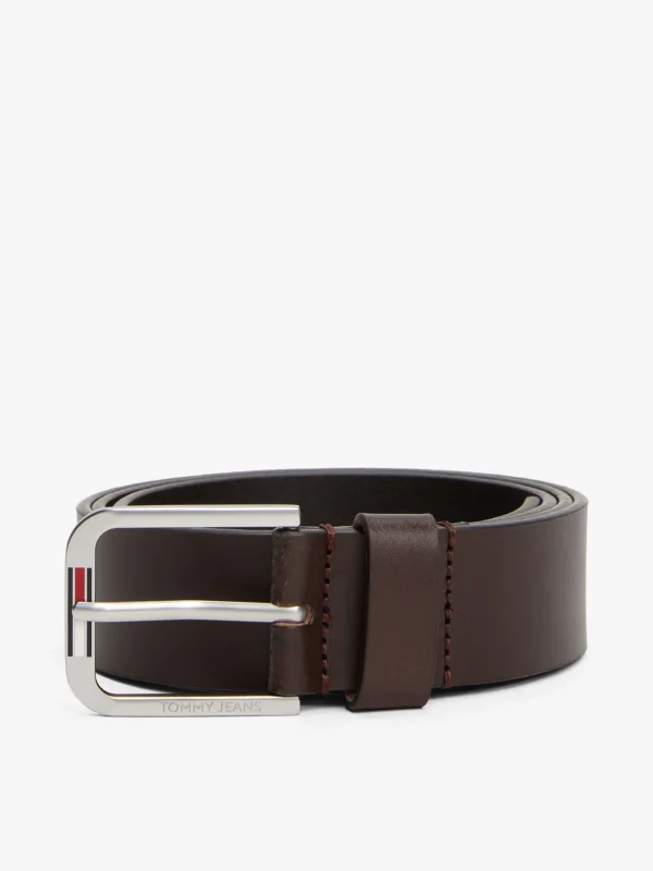 Tommy Hilfiger Ledergürtel mit verlängerter Flag DARK BROWN SMOOTH Store