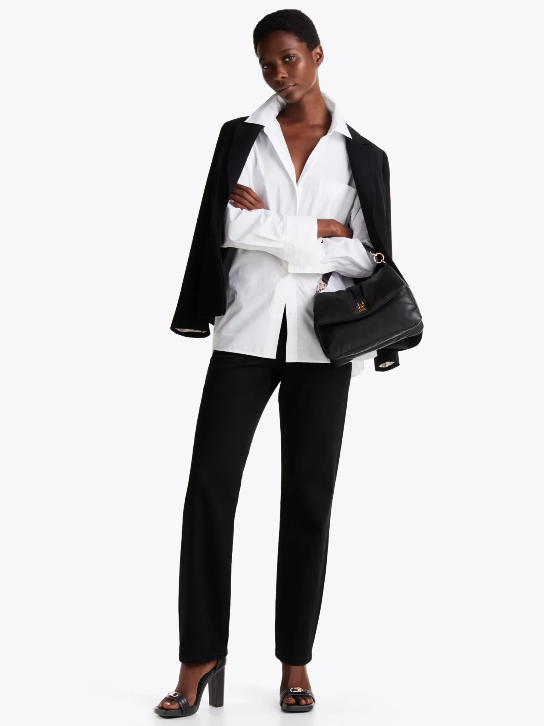 Tommy Hilfiger Leder-Sandale mit hohem Absatz und Riemen BLACK Discount