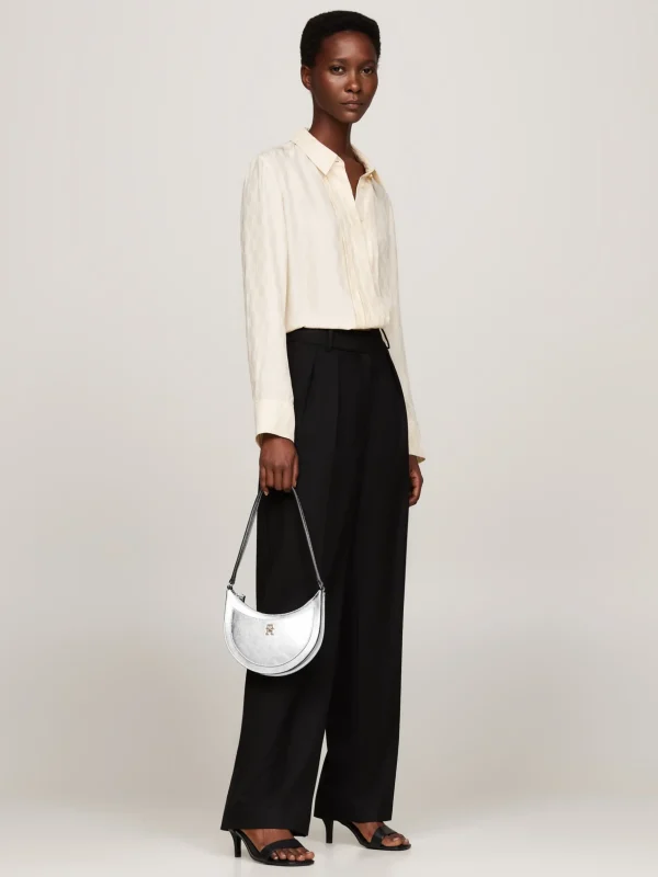 Tommy Hilfiger Leder-Schultertasche mit Metallic-Finish SILVER Outlet