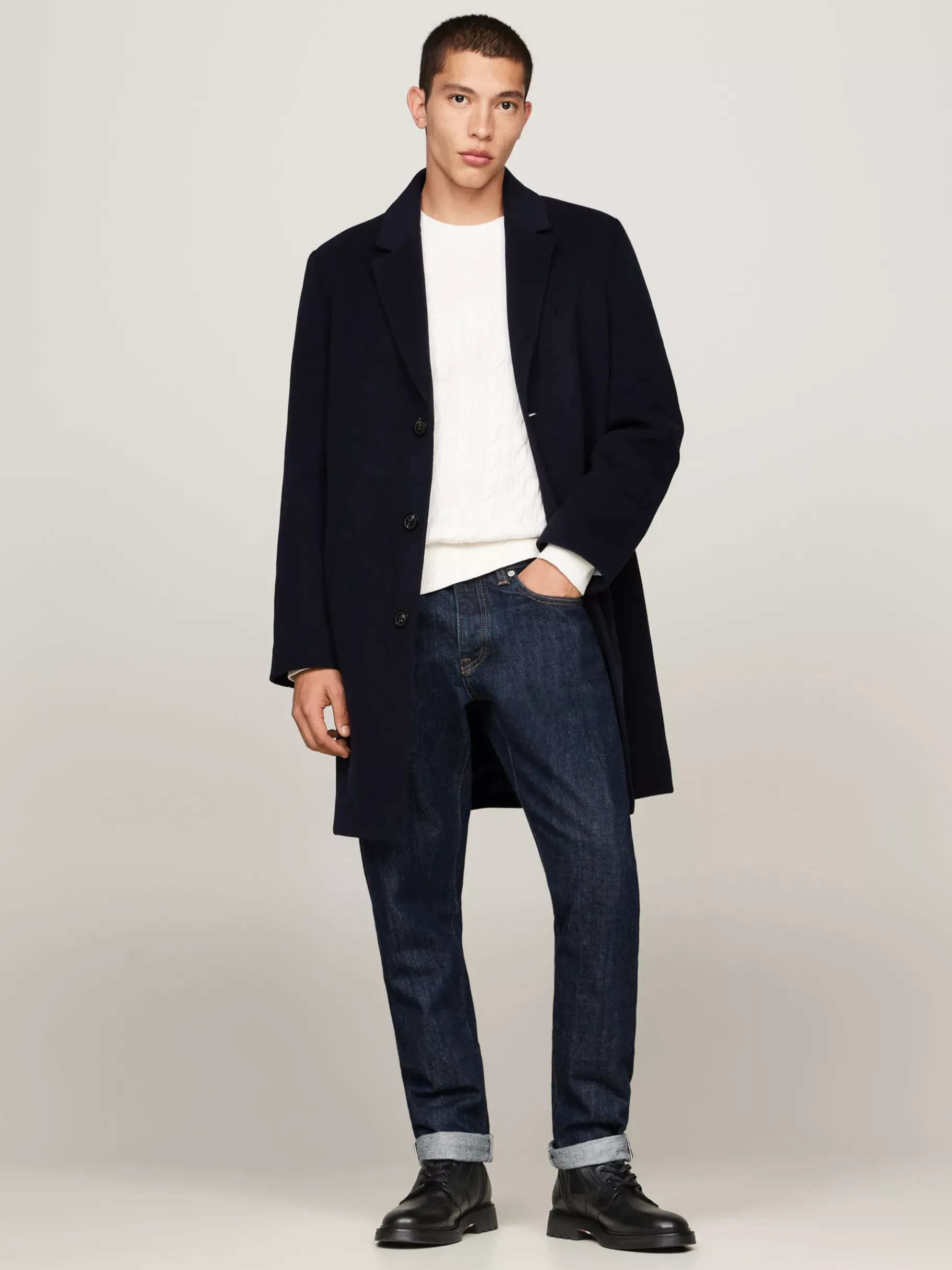 Tommy Hilfiger Leichtgewichtiger Mid-Top Leder-Schnürstiefel BLACK Flash Sale