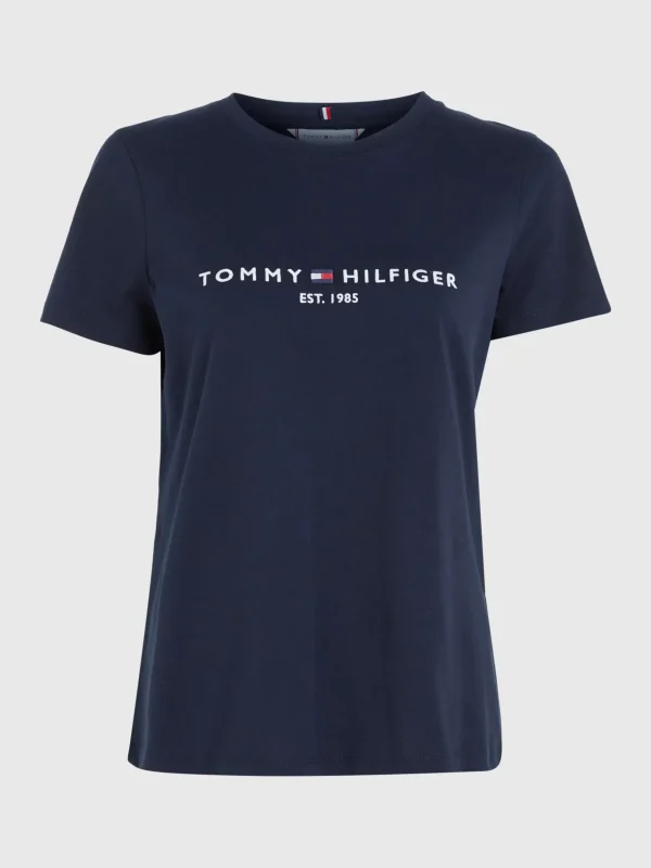 Tommy Hilfiger Logo-T-Shirt aus reiner Baumwolle DESERT SKY Cheap