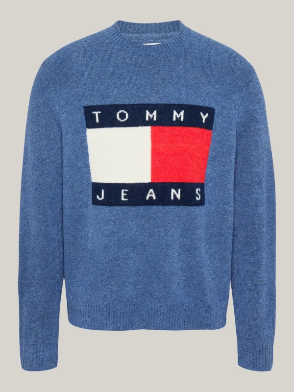 Tommy Hilfiger Melierter Pullover mit Wolle und Flag-Badge BRIGHT BLUE MELANGE Cheap