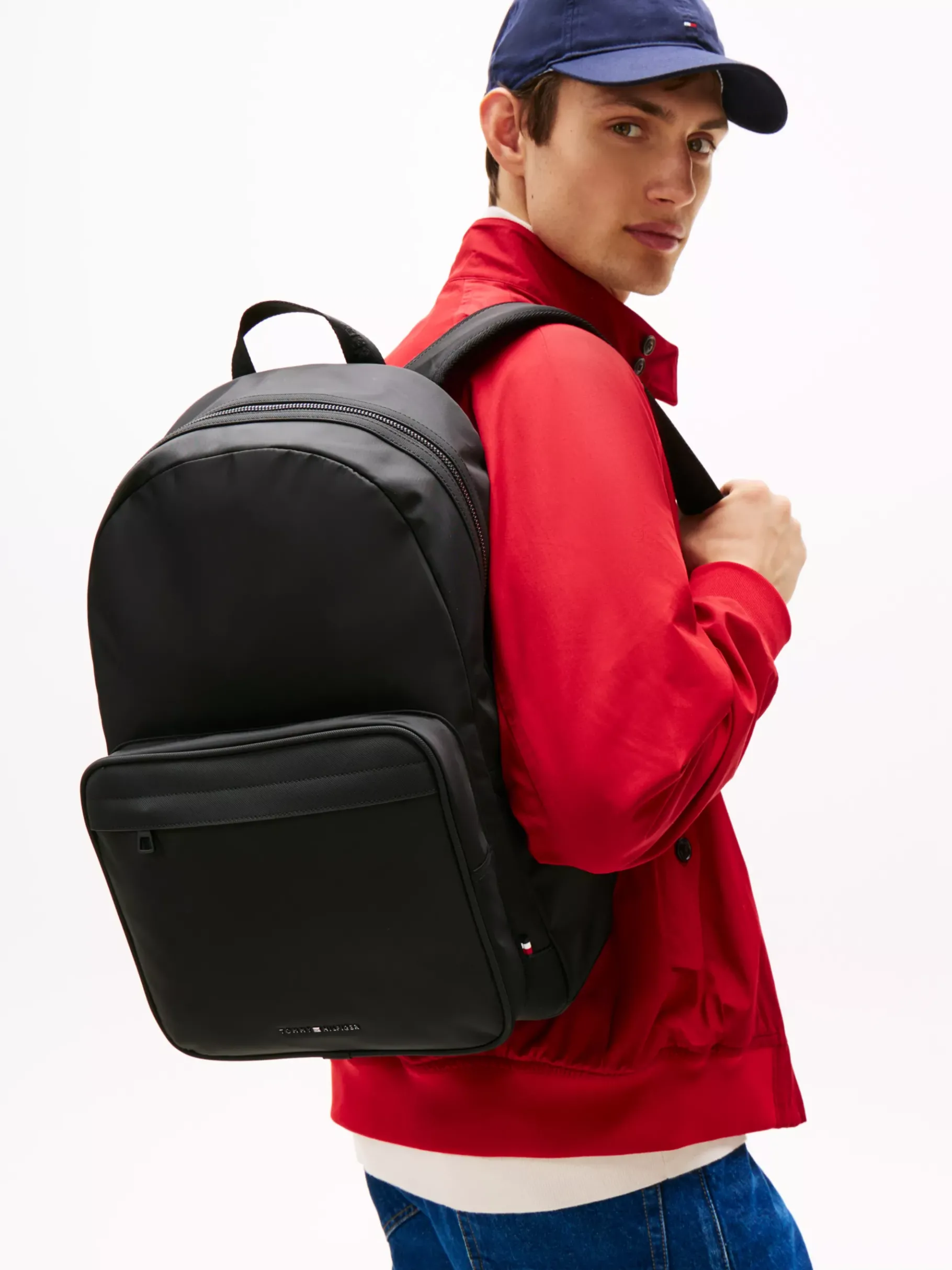 Tommy Hilfiger Metall-Logo-Rucksack mit Doppelreißverschluss BLACK Clearance