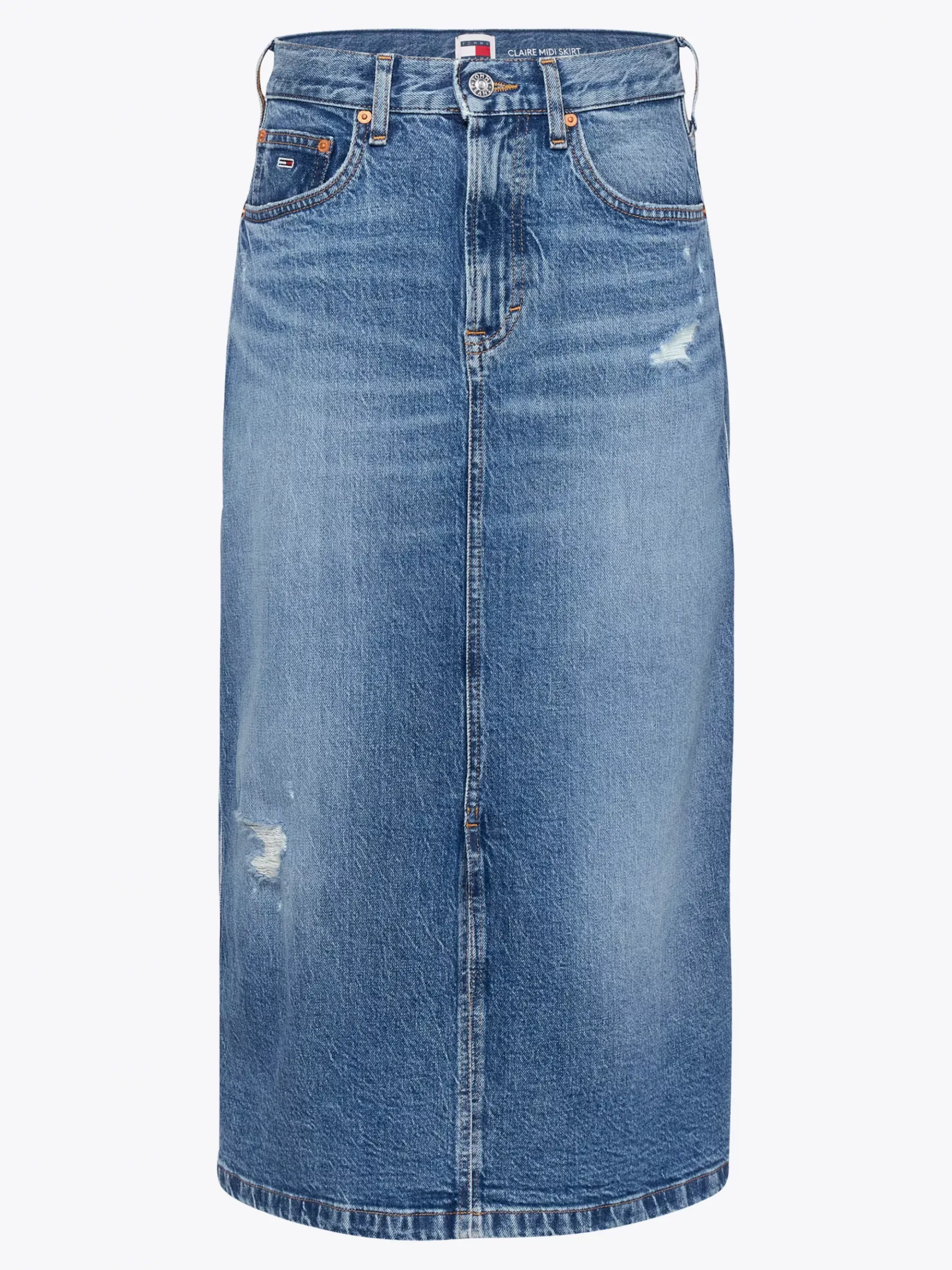 Tommy Hilfiger Midi-Jeansrock im Used Look mit Fade-Effekt DENIM MEDIUM Clearance