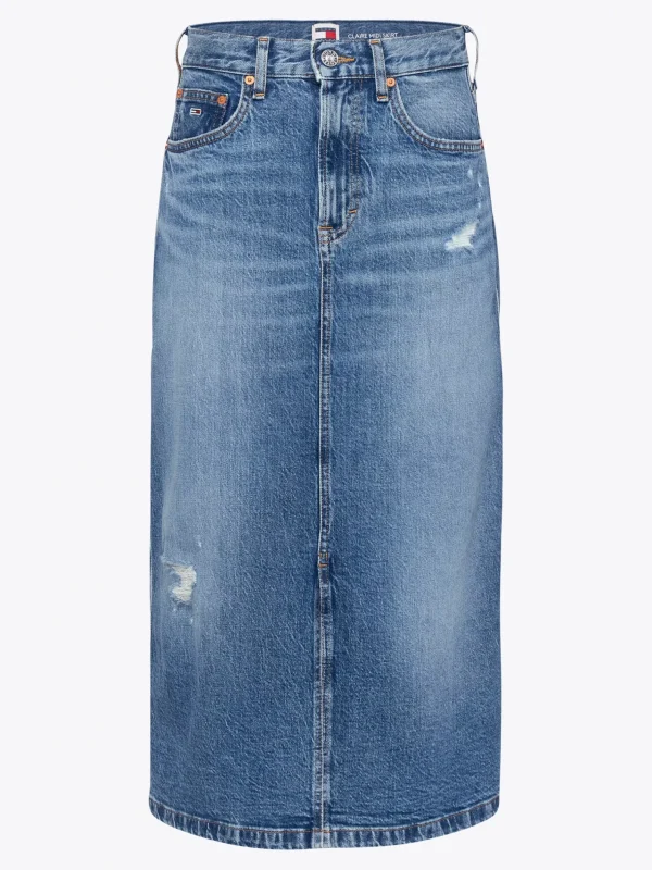 Tommy Hilfiger Midi-Jeansrock im Used Look mit Fade-Effekt DENIM MEDIUM Clearance