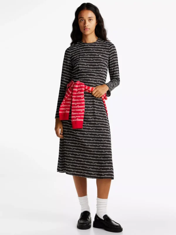 Tommy Hilfiger Midikleid mit Logoprint BLACK HYBRID LOGO AOP Hot