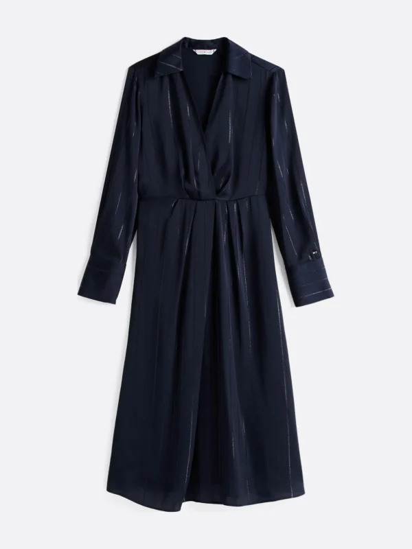 Tommy Hilfiger Midi-Kleid mit Metallic-Streifen und Kragen LUREX NAVY STP Online
