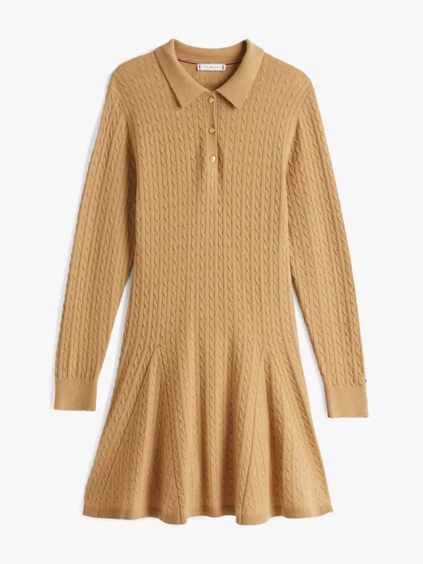 Tommy Hilfiger Mini-Polokleid mit Zopfstrickmuster SAFARI CANVAS Flash Sale