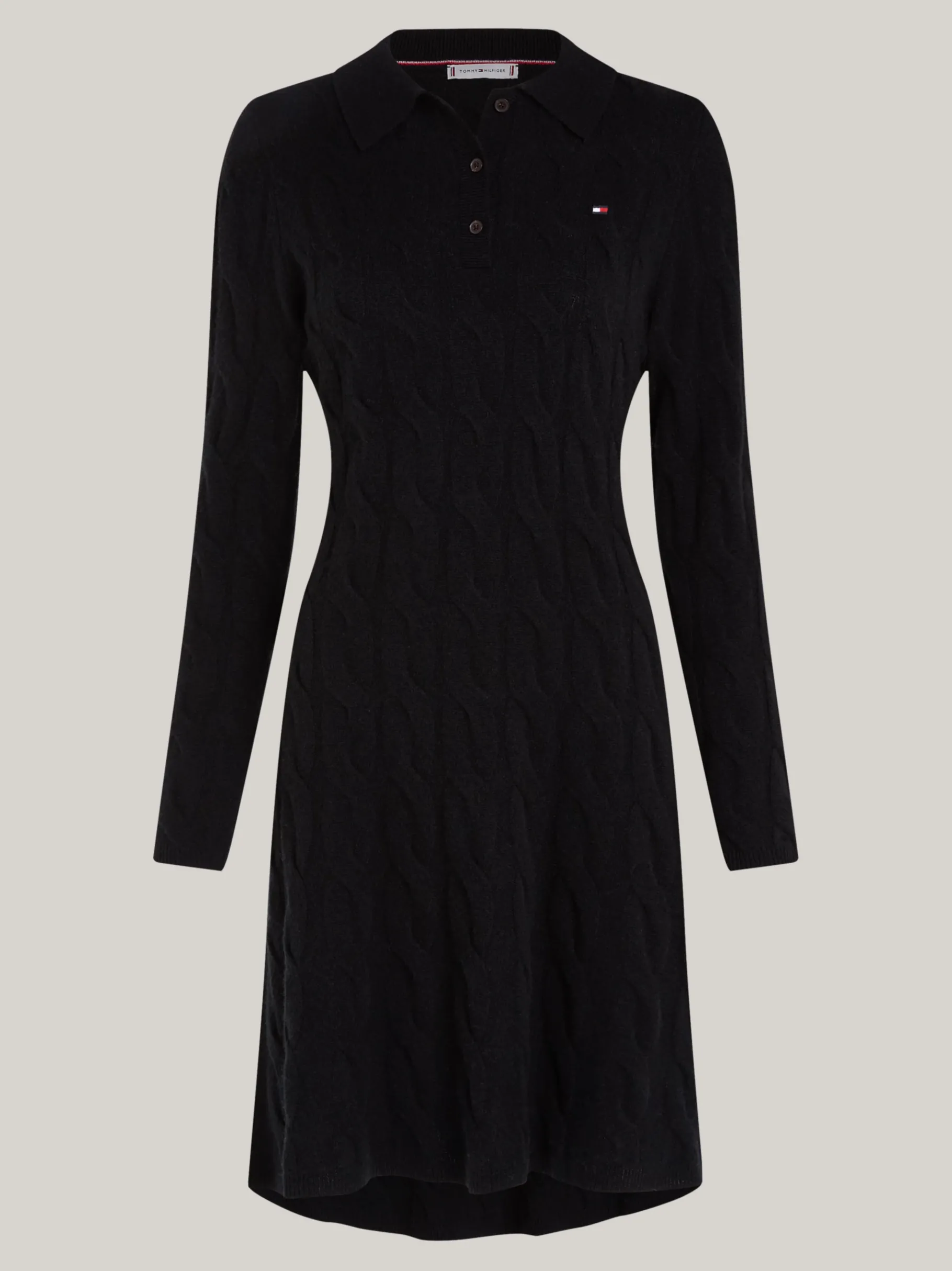 Tommy Hilfiger Mini-Pulloverkleid mit Polokragen und Zopfstrick BLACK Best Sale