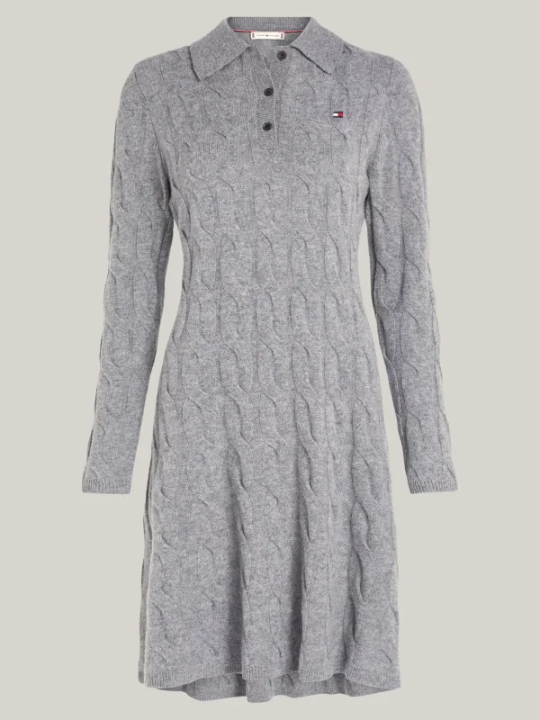 Tommy Hilfiger Mini-Pulloverkleid mit Polokragen und Zopfstrick MEDIUM HEATHER GREY Sale