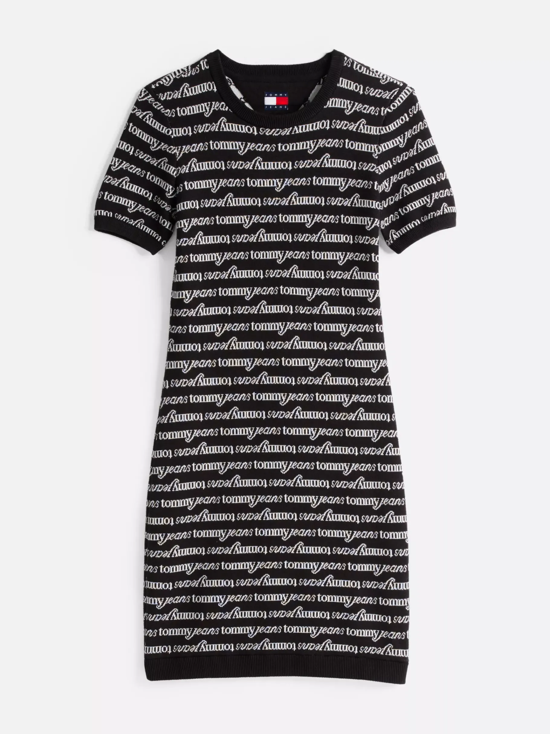 Tommy Hilfiger Mini-Strickkleid mit Logomuster-Print BLACK HYBRID LOGO AOP Flash Sale