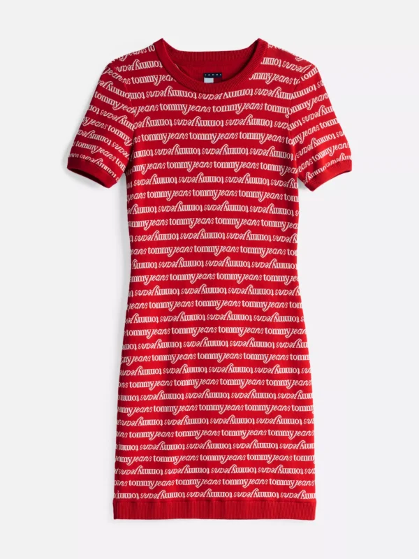 Tommy Hilfiger Mini-Strickkleid mit Logomuster-Print RED HYBRID LOGO AOP Hot