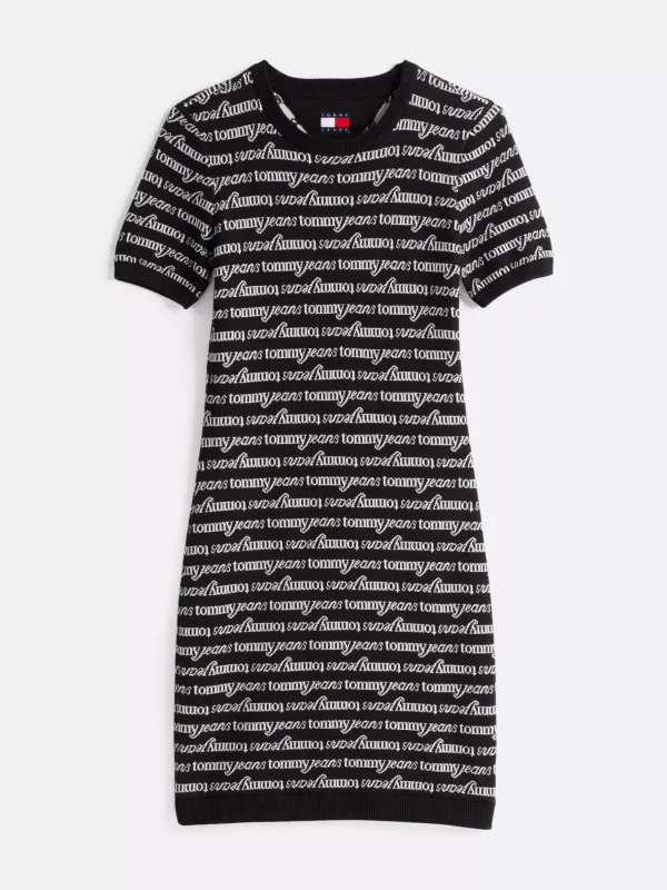 Tommy Hilfiger Mini-Strickkleid mit Logomuster-Print BLACK HYBRID LOGO AOP Flash Sale