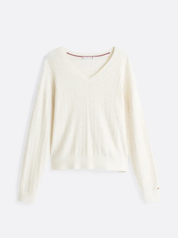 Tommy Hilfiger Mini-Zopfstrick-Pullover mit Wolle HEATHER IVORY PETAL Cheap