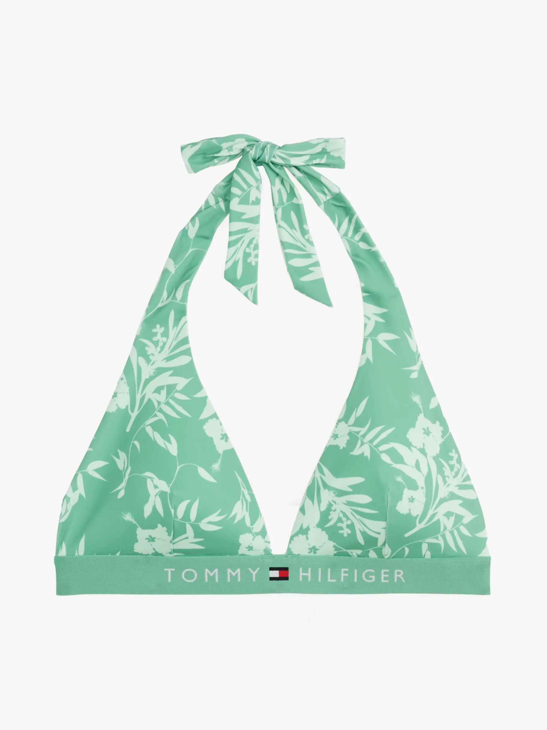 Tommy Hilfiger Original gepolstertes Neckholder-Bikinioberteil FLORAL TROPIC AOP FORT GREEN Online