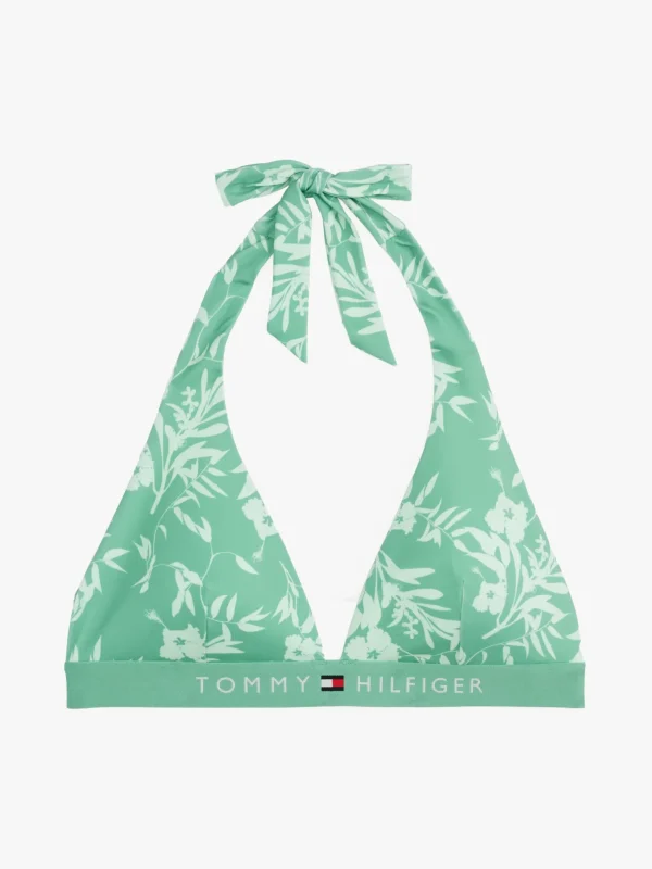 Tommy Hilfiger Original gepolstertes Neckholder-Bikinioberteil FLORAL TROPIC AOP FORT GREEN Online