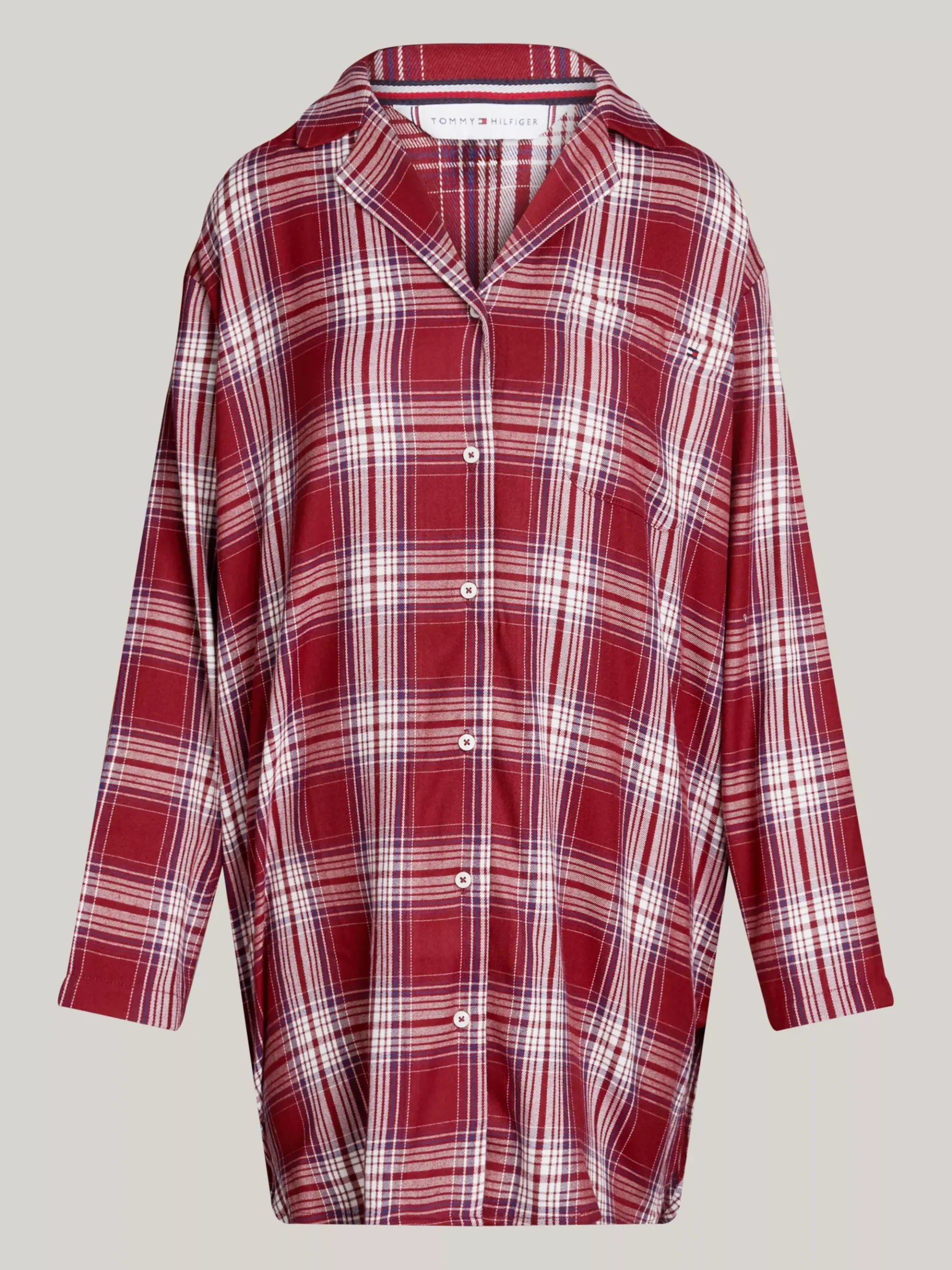 Tommy Hilfiger Original weiches, gewebtes Nachthemd PLAID CHECK DEEP ROUGE Cheap