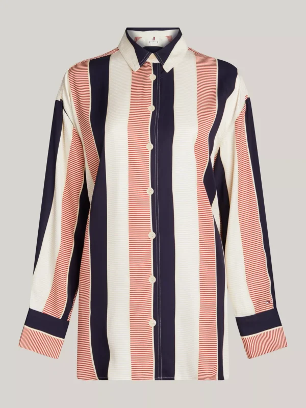 Tommy Hilfiger Oversized Fit Bluse mit Metall-Flag LADDER GLOBAL STP/ COUNTRY IVORY Cheap