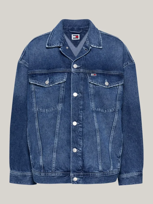 Tommy Hilfiger Oversized Fit Jeansjacke mit Logo hinten DENIM MEDIUM Sale