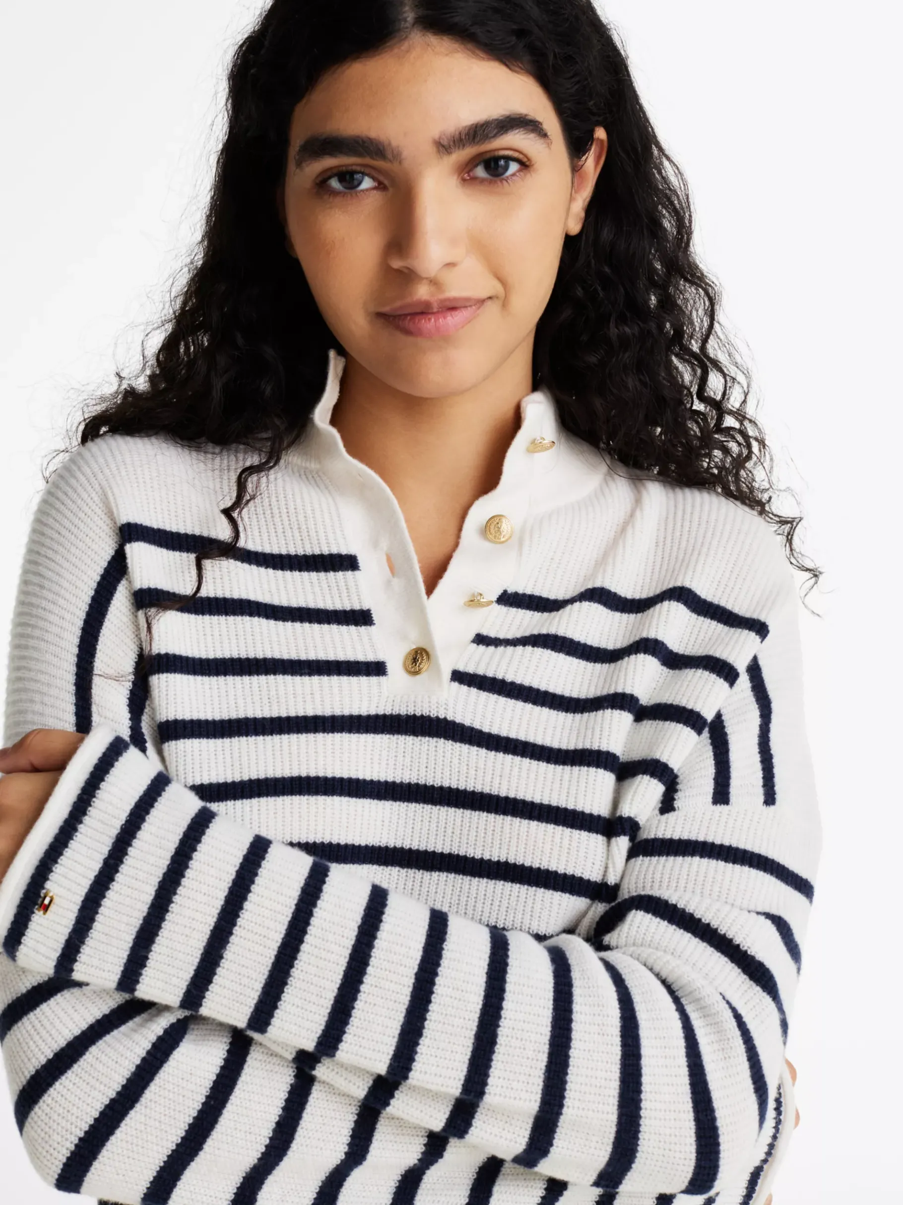 Tommy Hilfiger Polo-Pullover mit Wolle IVORY PETAL/DARK NIGHT NAVY STP Clearance