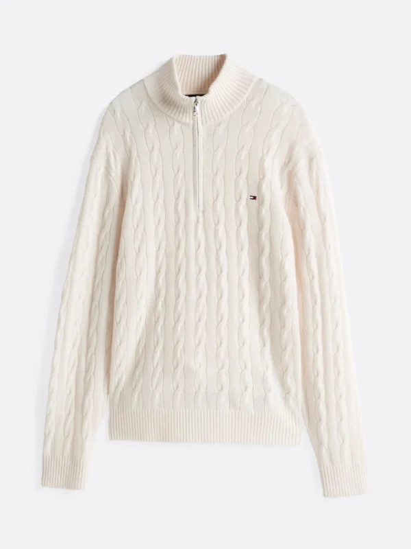 Tommy Hilfiger Pullover aus reiner Wolle mit Zopfmuster IVORY Store