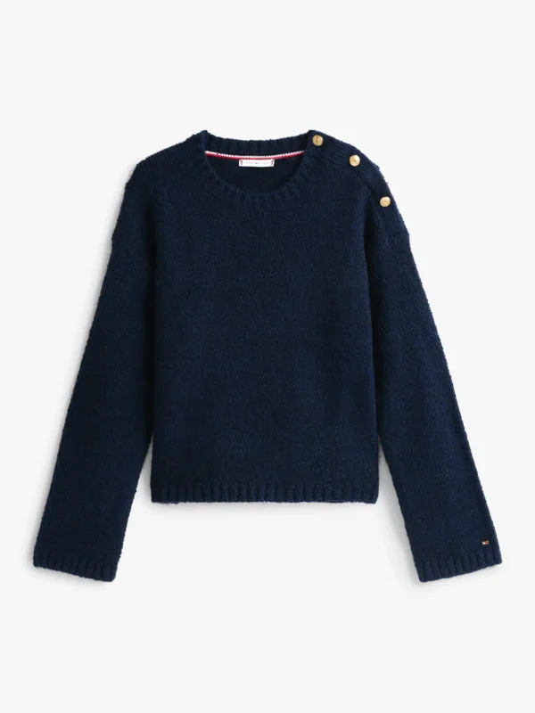 Tommy Hilfiger Pullover aus Strukturstrick mit Knöpfen DARK NIGHT NAVY Flash Sale