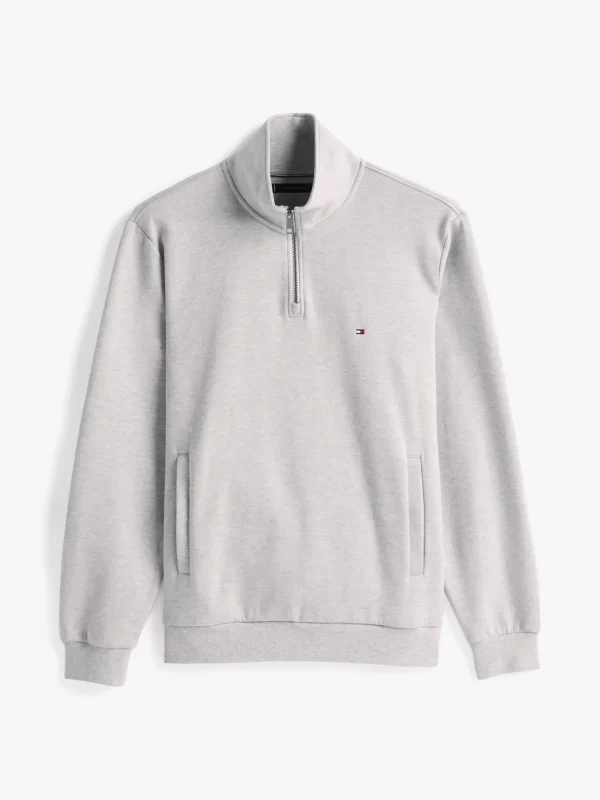 Tommy Hilfiger Pullover mit Logo und Viertel-Reißverschluss LIGHT GREY HEATHER Cheap