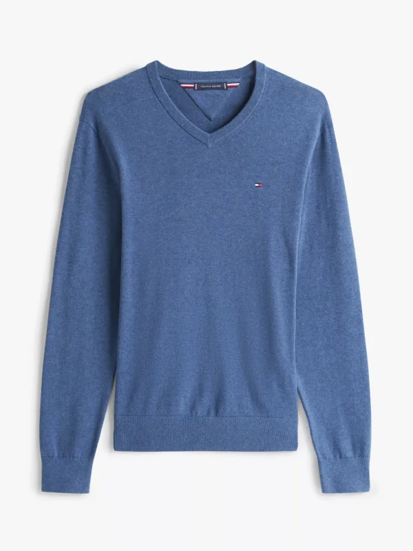 Tommy Hilfiger Pullover mit V-Ausschnitt und Flag-Stickerei AEGEAN SEA HEATHER Best