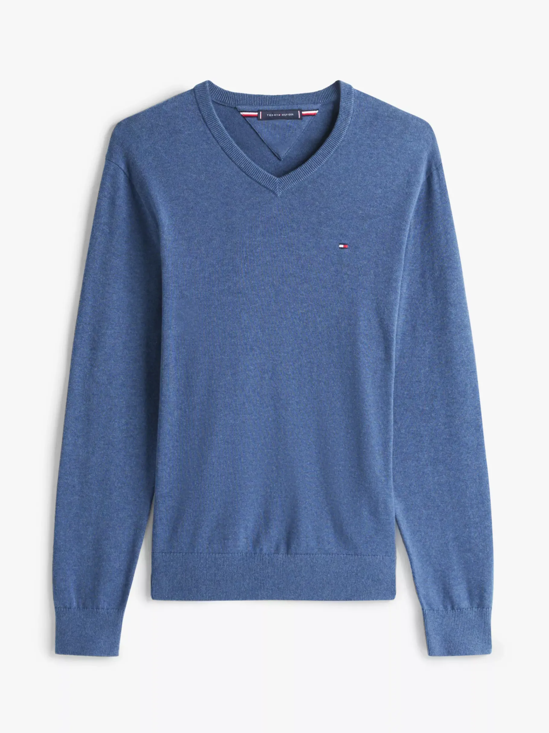Tommy Hilfiger Pullover mit V-Ausschnitt und Flag-Stickerei AEGEAN SEA HEATHER Best