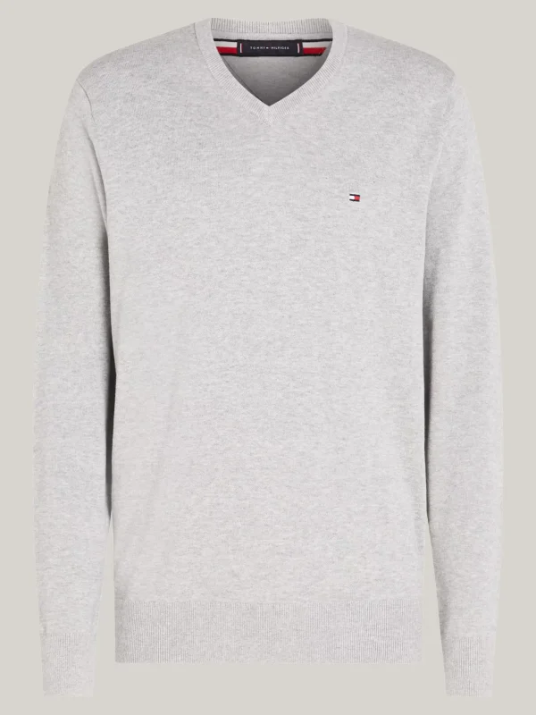 Tommy Hilfiger Pullover mit V-Ausschnitt und Flag-Stickerei LIGHT GREY HEATHER Fashion