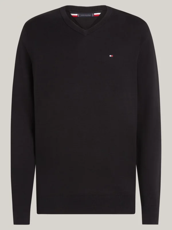Tommy Hilfiger Pullover mit V-Ausschnitt und Flag-Stickerei BLACK Best