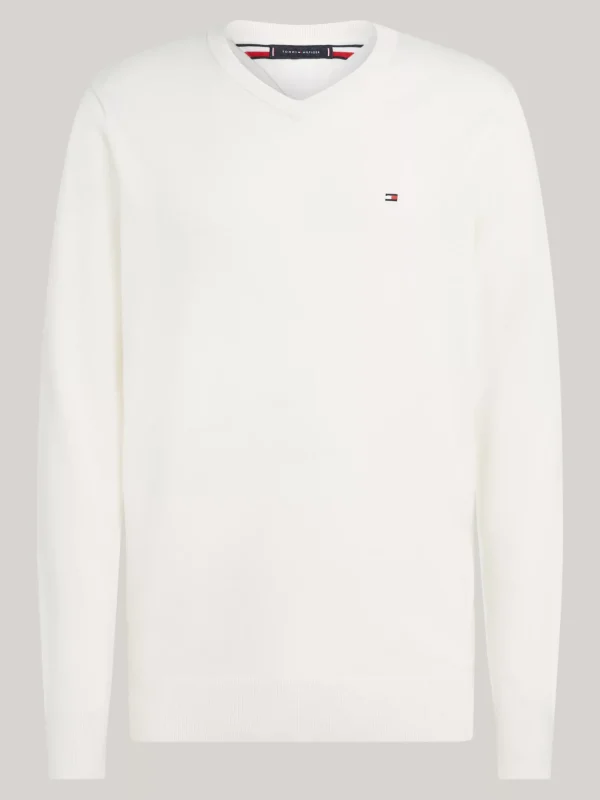 Tommy Hilfiger Pullover mit V-Ausschnitt und Flag-Stickerei IVORY Hot