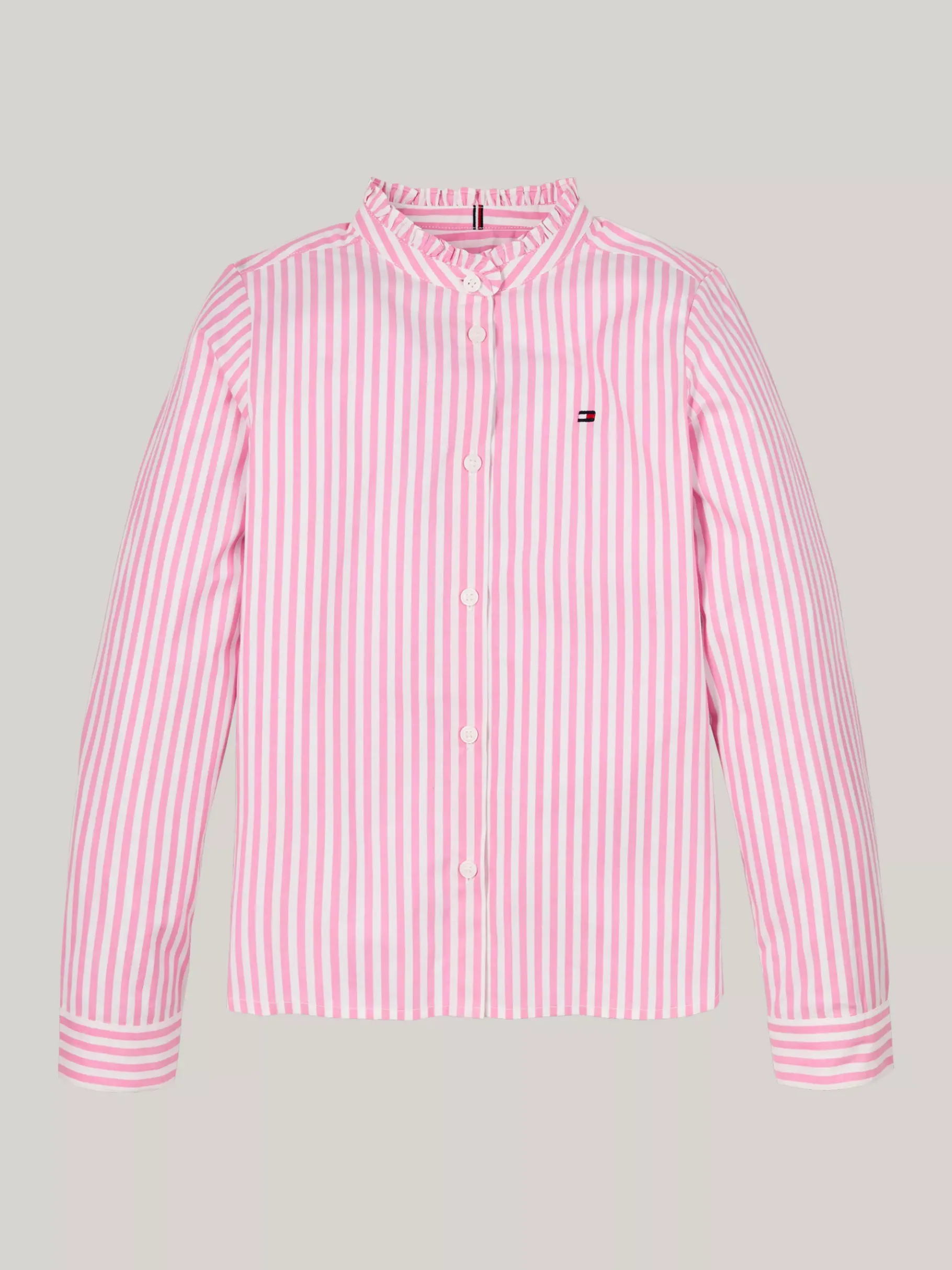 Tommy Hilfiger Regular Fit Bluse mit Rüschenkragen PINK / OPTIC WHITE Fashion