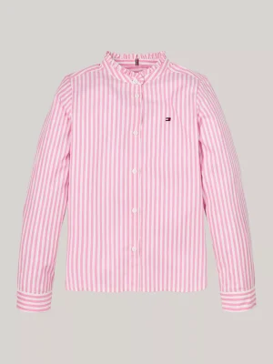 Tommy Hilfiger Regular Fit Bluse mit Rüschenkragen PINK / OPTIC WHITE Fashion