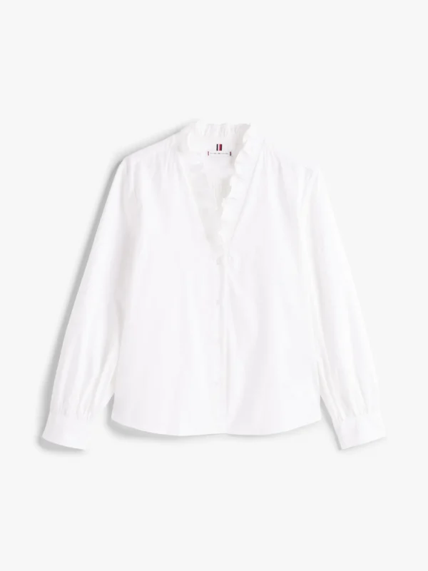 Tommy Hilfiger Regular Fit Bluse mit V-Ausschnitt und Rüschen TH OPTIC WHITE Clearance