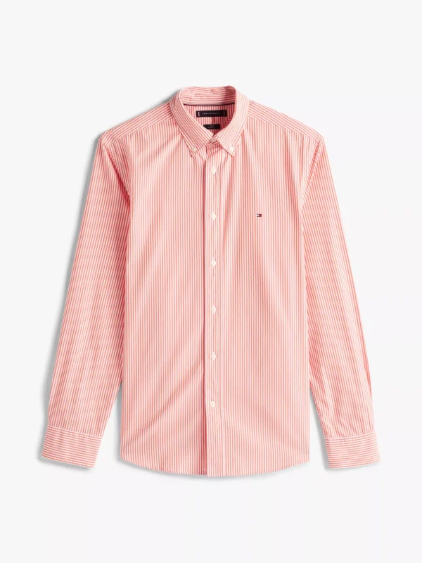 Tommy Hilfiger Regular Fit gestreiftes Popeline-Hemd BRILLIANT ORANGE / OPTIC WHITE Cheap