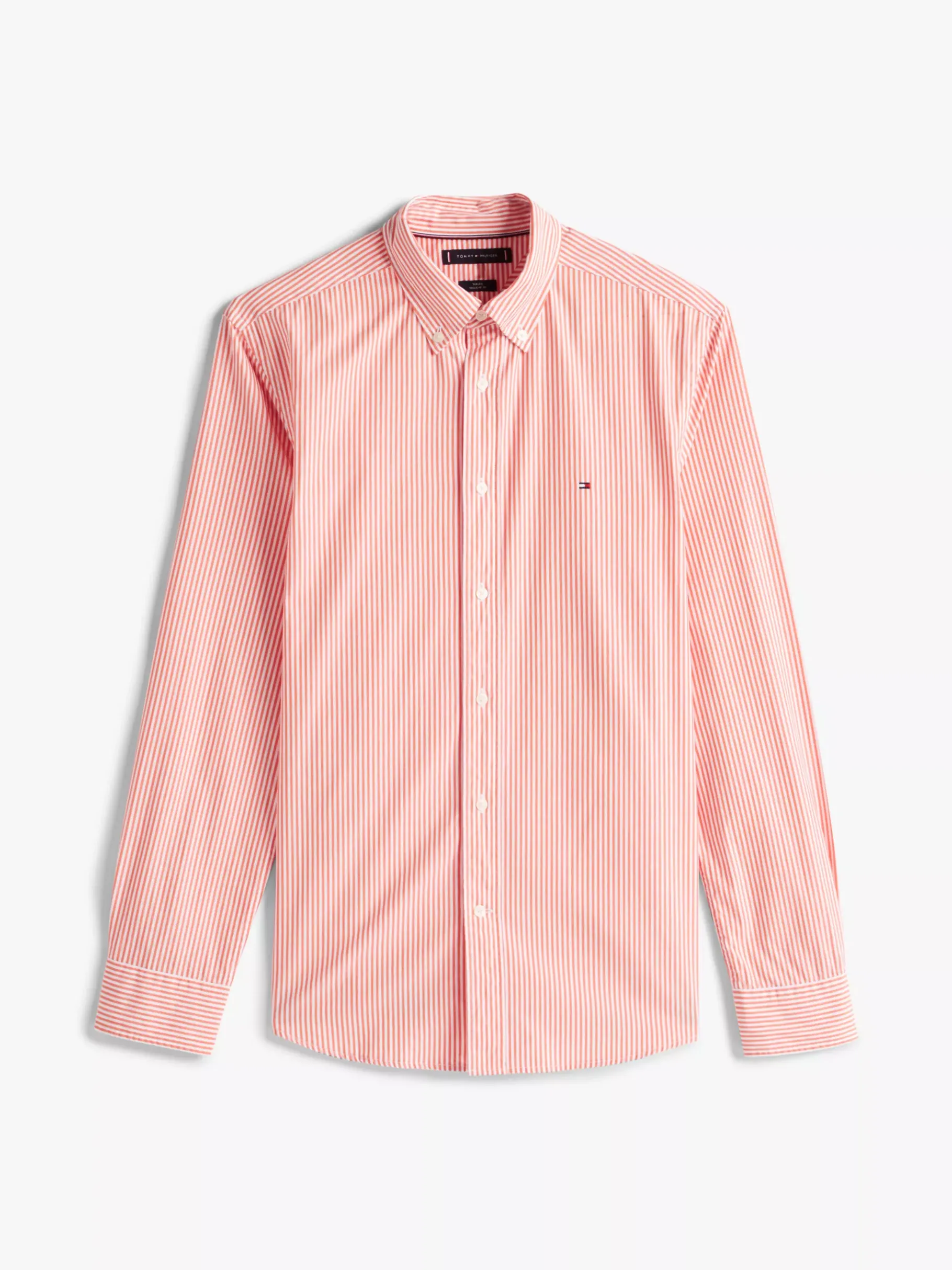 Tommy Hilfiger Regular Fit gestreiftes Popeline-Hemd BRILLIANT ORANGE / OPTIC WHITE Cheap