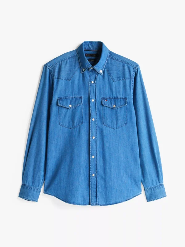 Tommy Hilfiger Regular Fit Hemd aus Western-Denim LIGHT BLUE DENIM Store