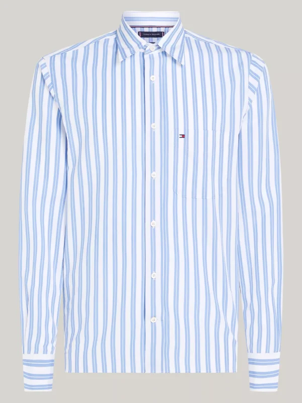 Tommy Hilfiger Regular Fit Hemd mit doppelten Streifen MID BLUE / OPTIC WHITE Discount