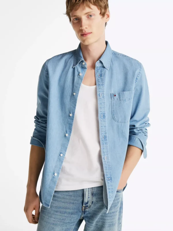 Tommy Hilfiger Regular Fit Jeanshemd LIGHT BLUE DENIM Discount