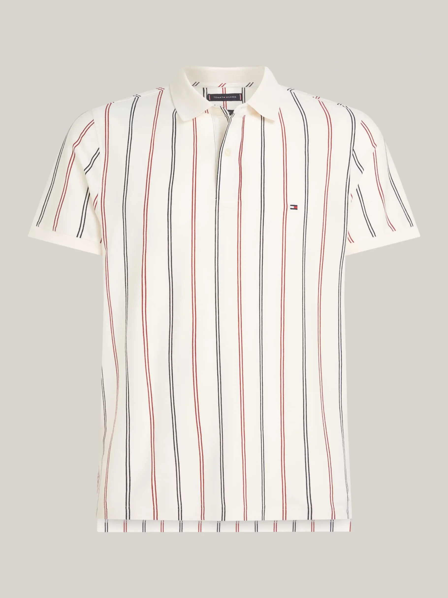 Tommy Hilfiger Regular Fit Poloshirt mit Längsstreifen ANCIENT WHITE / DARK MAGMA Clearance