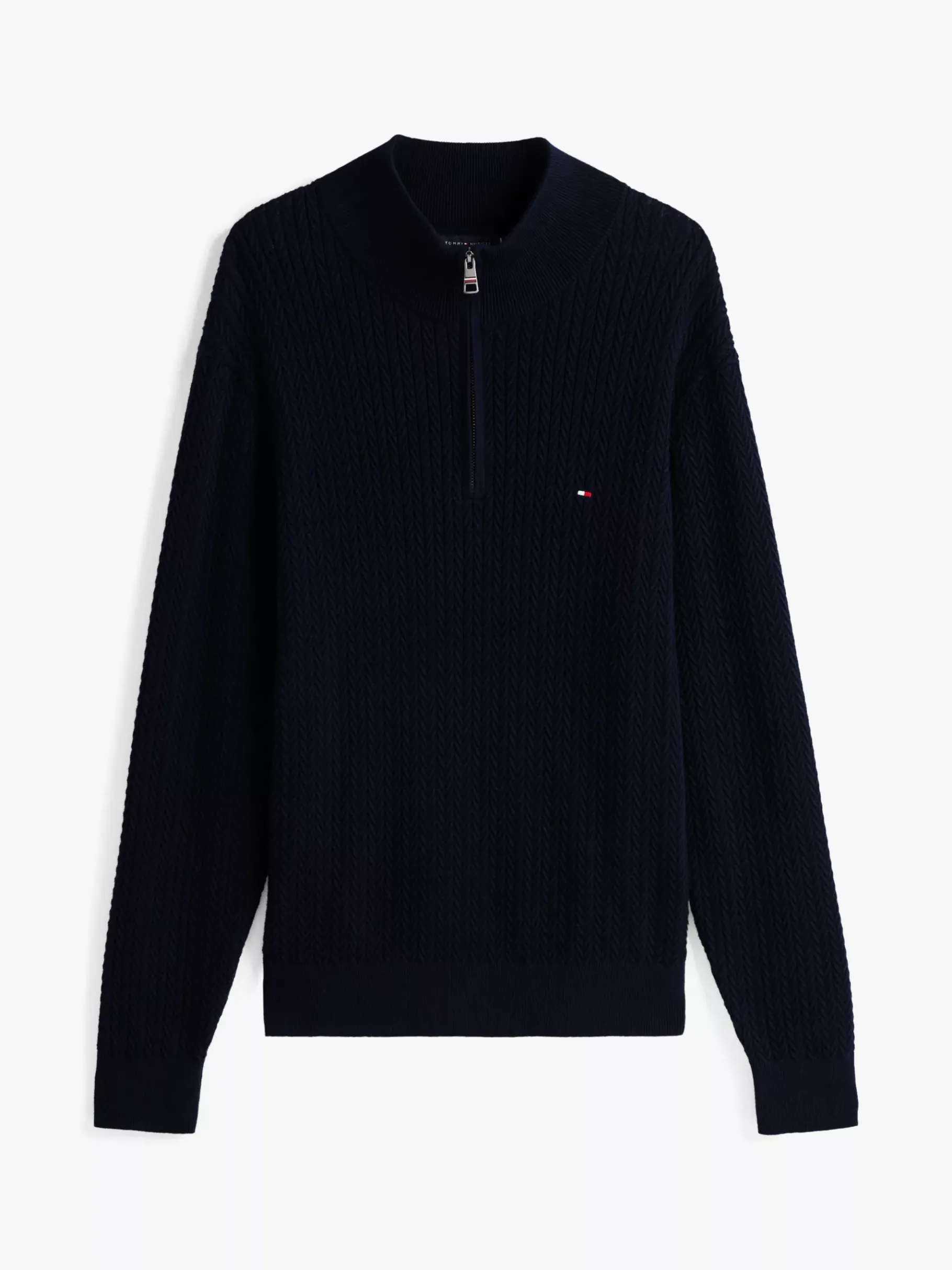 Tommy Hilfiger Reißverschluss-Pullover aus Fischgrät-Strick DESERT SKY Best Sale