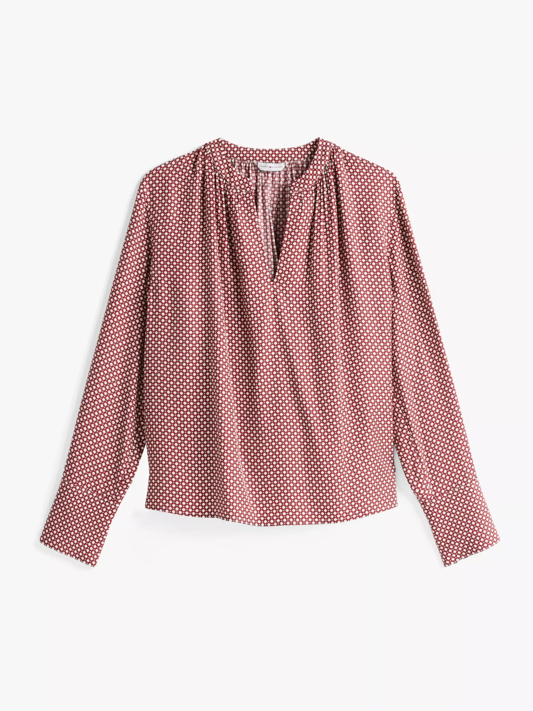 Tommy Hilfiger Relaxed Fit Bluse mit gerafftem V-Ausschnitt MINI GEO PRIMARY RED Discount