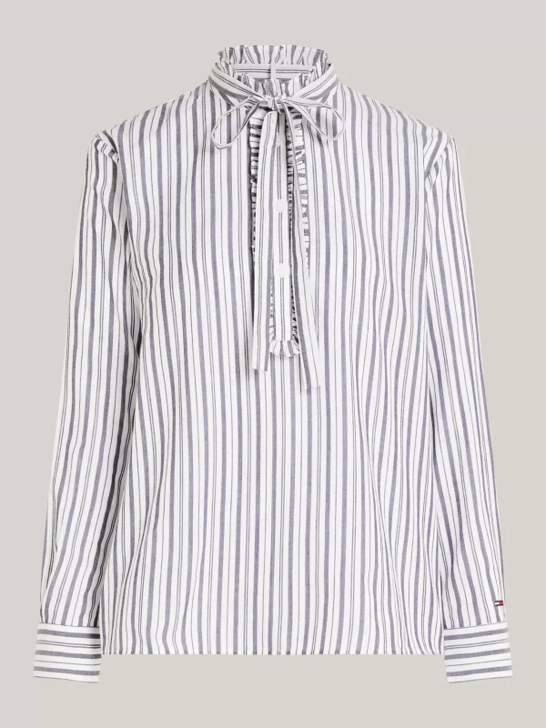 Tommy Hilfiger Relaxed Fit Bluse mit Metallic-Streifen LUREX STP DESERT SKY/ WHITE New