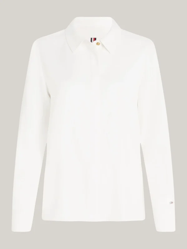 Tommy Hilfiger Relaxed Fit Bluse mit Metall-Flag ANCIENT WHITE Sale