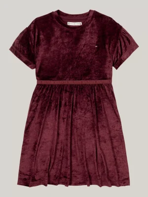 Tommy Hilfiger Relaxed Fit Kurzarm-Kleid aus Velours DEEP ROUGE Best Sale