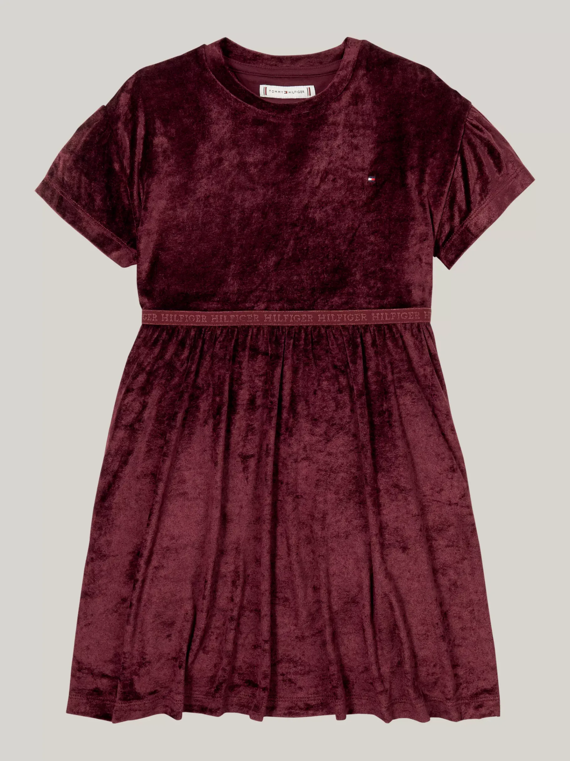 Tommy Hilfiger Relaxed Fit Kurzarm-Kleid aus Velours DEEP ROUGE Best Sale